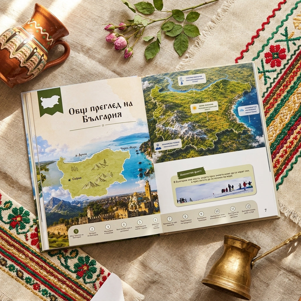 Отворена книга с културни артефакти